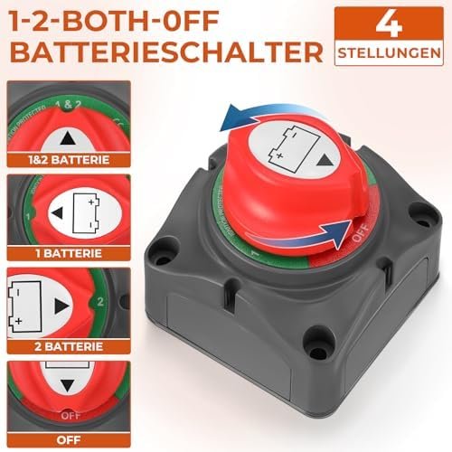 Întrerupător Separator Baterie 1-2-BOTH-OFF 200A 12V-48V – Comutator Principal pentru Două Baterii, Rezistent la Apă, pentru Auto, Rulotă, Barcă și Camion - imagine 5