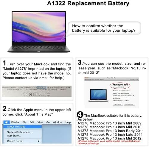 Baterie ARyee A1322 pentru Apple MacBook Pro 13" A1278 (2009–2012), 63.5Wh, 10.95V, Li-Polymer, 6 Celule - imagine 2