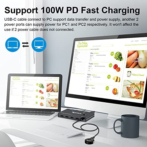 Switch KVM USB-C pentru 2 Laptopuri/PC Type-C, 4K 60Hz, Partajare Monitor HDMI, Tastatură și Mouse, PD 100W Fast Charging - imagine 4