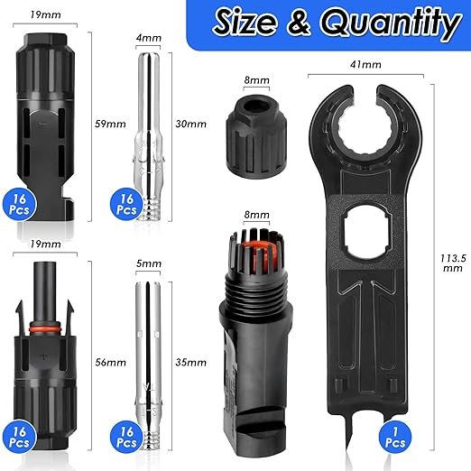 Set 16 Perechi Conectori Solari MC4 IP67 Selizo, Mufe Panouri Fotovoltaice 1000V 30A pentru Cablu 2.5/4/6 mm², cu Cheie Montaj - imagine 4