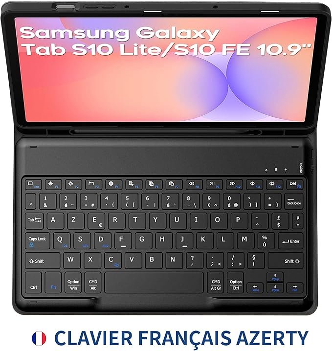 Husă cu Tastatură Bluetooth pentru Samsung Galaxy Tab S10 Lite / S10 FE / S9 FE / S9 10.9”–11”, Tastatură Detasabilă, Suport S Pen, Folie Ecran Inclusă – Negru - imagine 6