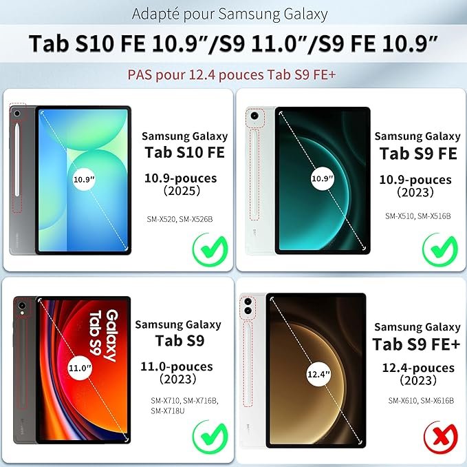 Husă cu Tastatură Bluetooth pentru Samsung Galaxy Tab S10 Lite / S10 FE / S9 FE / S9 10.9”–11”, Tastatură Detasabilă, Suport S Pen, Folie Ecran Inclusă – Negru - imagine 5