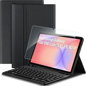 Husă cu Tastatură Bluetooth pentru Samsung Galaxy Tab S10 Lite / S10 FE / S9 FE / S9 10.9”–11”, Tastatură Detasabilă, Suport S Pen, Folie Ecran Inclusă – Negru