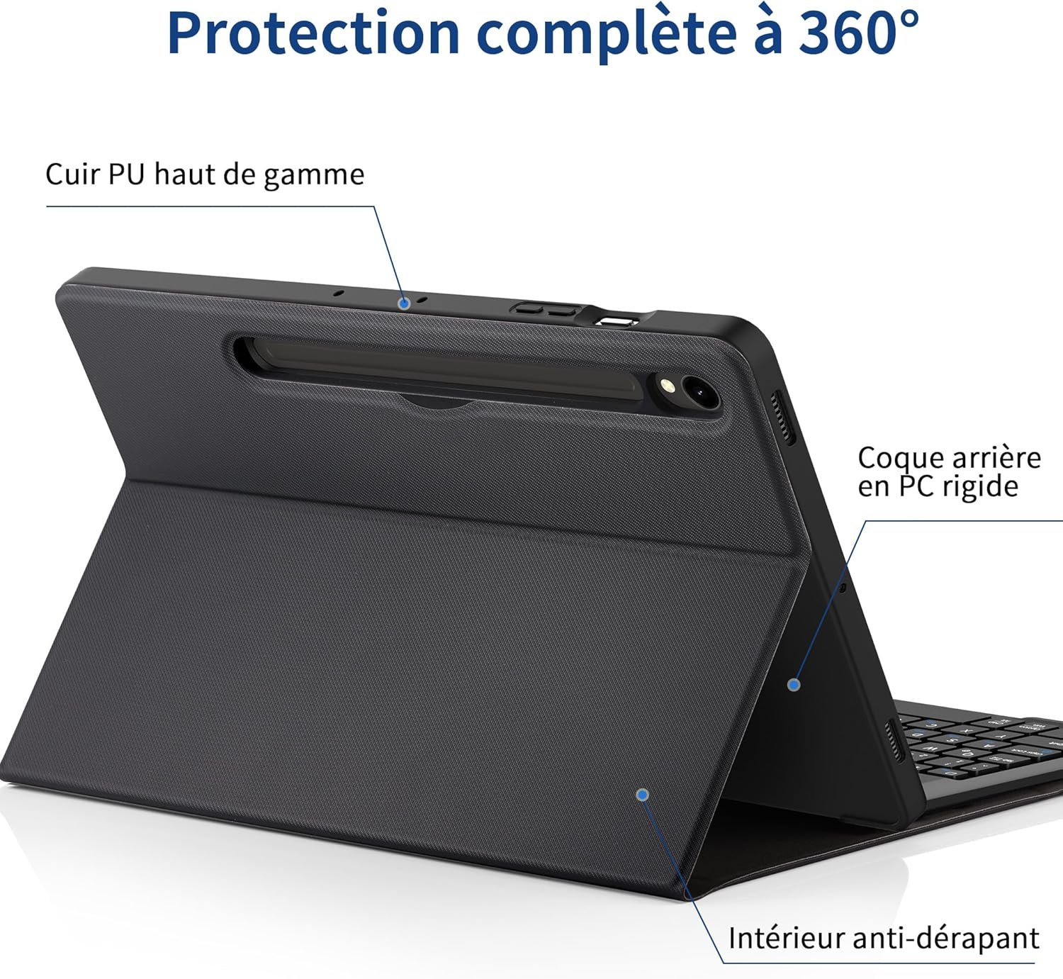 Husă cu Tastatură Bluetooth pentru Samsung Galaxy Tab S10 Lite / S10 FE / S9 FE / S9 10.9”–11”, Tastatură Detasabilă, Suport S Pen, Folie Ecran Inclusă – Negru - imagine 3
