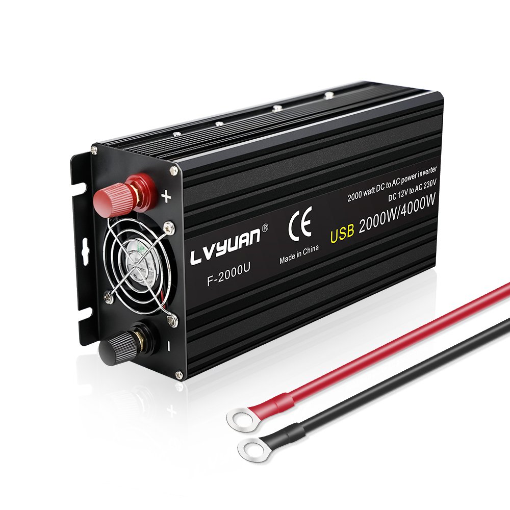 Invertor auto LVYUAN 2000W 12V ➜ 220V, Putere Maximă 4000W, Undă Sinusoidală Modificată, Convertor DC-AC cu Carcasă din Aluminiu, priza dubla EU, port USB - imagine 3