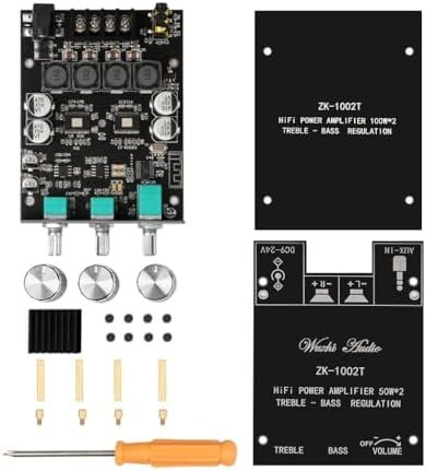 Amplificator Audio Bluetooth ZK-1002T 2x100W, Bluetooth 5.0, AUX, Control Bass și Înalte, Modul Stereo 2.0, DC 9–24V - imagine 7