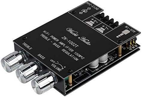 Amplificator Audio Bluetooth ZK-1002T 2x100W, Bluetooth 5.0, AUX, Control Bass și Înalte, Modul Stereo 2.0, DC 9–24V