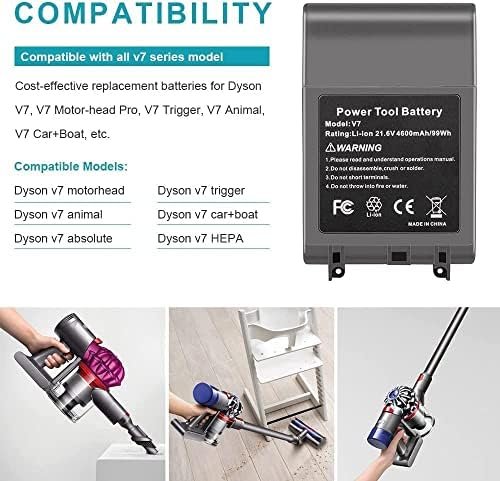 Baterie Compatibilă Dyson V7 21.6V 4600mAh Li-Ion, pentru V7 Animal, Absolute, Motorhead, Fluffy, Trigger, cu 2 Filtre Incluse - imagine 8