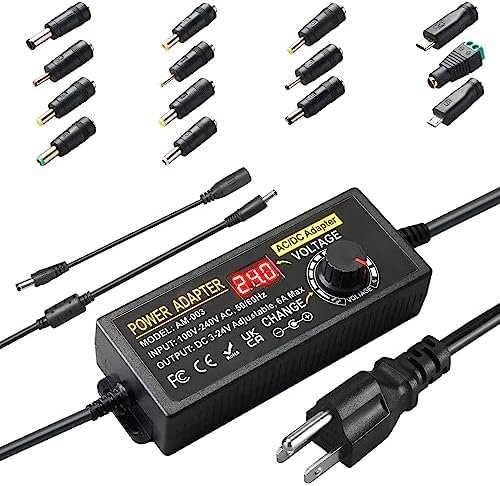 Sursă de Alimentare Universală Reglabilă 3–24V 6A 144W, Adaptor AC/DC cu Afișaj LED, 14 Conectori și Convertor Polaritate