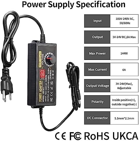 Sursă de Alimentare Universală Reglabilă 3–24V 6A 144W, Adaptor AC/DC cu Afișaj LED, 14 Conectori și Convertor Polaritate - imagine 6