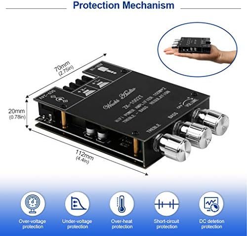 Amplificator Audio Bluetooth ZK-1002T 2x100W, Bluetooth 5.0, AUX, Control Bass și Înalte, Modul Stereo 2.0, DC 9–24V - imagine 6