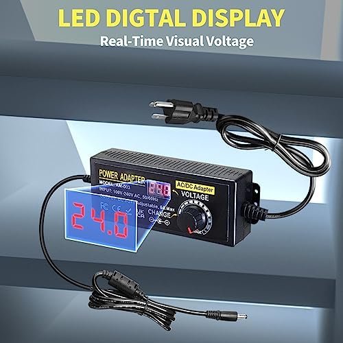 Sursă de Alimentare Universală Reglabilă 3–24V 6A 144W, Adaptor AC/DC cu Afișaj LED, 14 Conectori și Convertor Polaritate - imagine 2