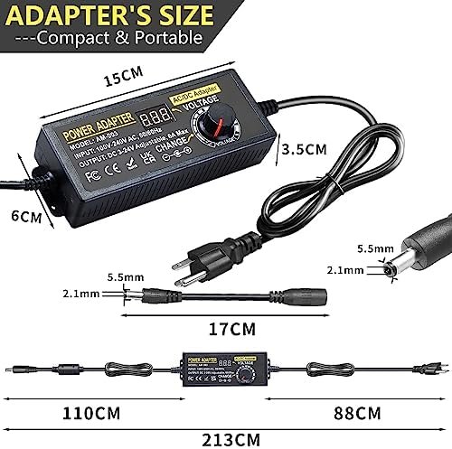 Sursă de Alimentare Universală Reglabilă 3–24V 6A 144W, Adaptor AC/DC cu Afișaj LED, 14 Conectori și Convertor Polaritate - imagine 3