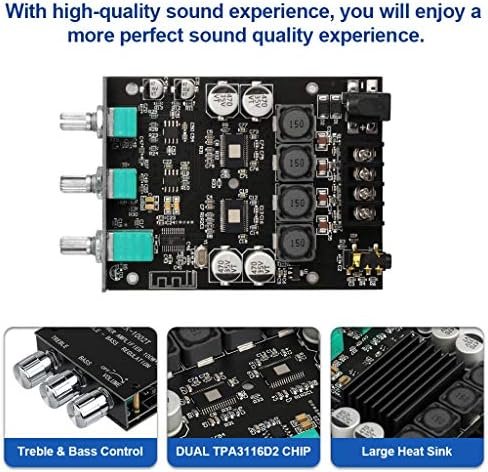 Amplificator Audio Bluetooth ZK-1002T 2x100W, Bluetooth 5.0, AUX, Control Bass și Înalte, Modul Stereo 2.0, DC 9–24V - imagine 3