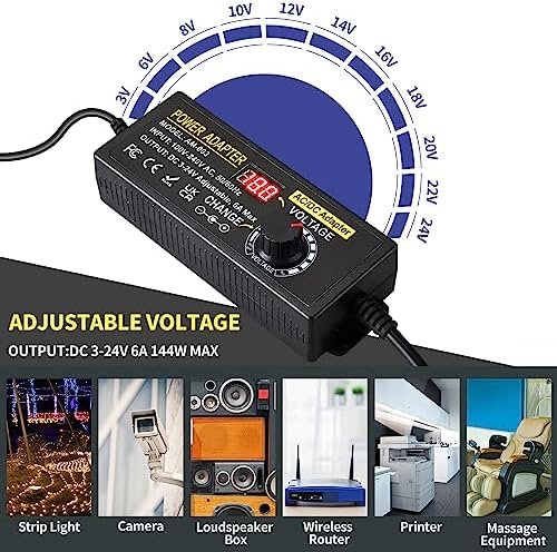 Sursă de Alimentare Universală Reglabilă 3–24V 6A 144W, Adaptor AC/DC cu Afișaj LED, 14 Conectori și Convertor Polaritate - imagine 5