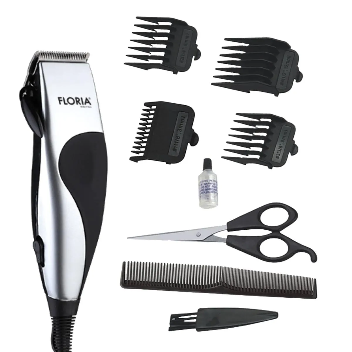 Aparat de Tuns FLORIA ZLN-0443, 10W, Lame din Oțel Inoxidabil, 4 Piepteni 3–12 mm, Kit Complet pentru Tuns și Îngrijirea Bărbii