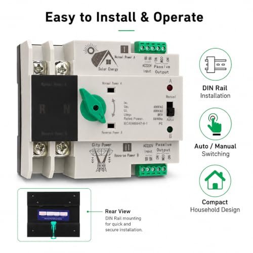 Fyearfly ATS 2P 100A 220V – Comutator automat de transfer între două surse de alimentare - imagine 6