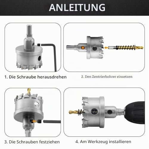 Aohhy Carotă TCT 12 mm pentru Metal – Freză Circulară din Carbură de Tungsten, pentru Inox, Aluminiu, Fier și Plastic - imagine 6
