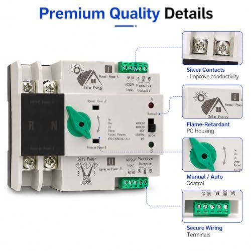 Fyearfly ATS 2P 100A 220V – Comutator automat de transfer între două surse de alimentare - imagine 5