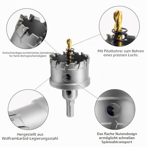 Aohhy Carotă TCT 20 mm pentru Metal – Freză Circulară din Carbură de Tungsten pentru Inox, Fier, Aluminiu și Plastic - imagine 2