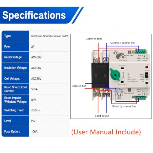 Fyearfly ATS 2P 100A 220V – Comutator automat de transfer între două surse de alimentare - imagine 7