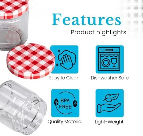 INTIRILIFE Set 25 Borcane cu Capac 150 ml – Borcane pentru Gem, Dulceață, Condimente și Conserve, Sticlă, Capace Roșu-Alb - imagine 3