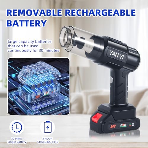 Aspirator auto fără fir 6 în 1 – 120W, 5000 Pa, baterie, funcție de aspirare și suflare - imagine 3