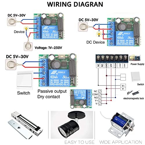 DieseRC 433 MHz – Releu wireless cu telecomandă, 1 canal, 5–30 V, 10 A, 2 telecomenzi - imagine 4
