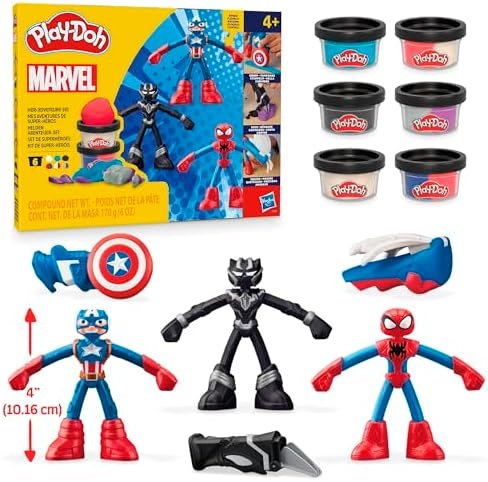 Play-Doh Marvel Hero Adventure – Set cu 3 figurine Marvel și 6 recipiente Play-Doh