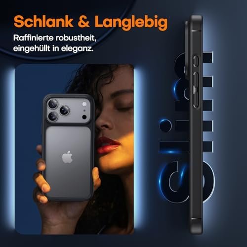 Husă TAURI mată, neagră, pentru iPhone 17 Pro 6,3", protecție antișoc + folie de sticlă 9H - imagine 7