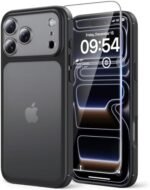 Husă TAURI mată, neagră, pentru iPhone 17 Pro 6,3", protecție antișoc + folie de sticlă 9H