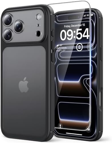 Husă TAURI mată, neagră, pentru iPhone 17 Pro 6,3", protecție antișoc + folie de sticlă 9H