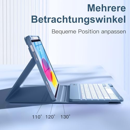 Husă cu Tastatură Bluetooth pentru iPad 10 Gen / iPad 11 A16 – Albastru - imagine 5