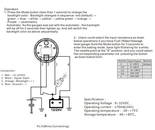 Indicator digital nivel combustibil KAOLALI 52 mm, 9–32 V, 7 culori, pentru auto, moto, barcă și utilaje - imagine 4