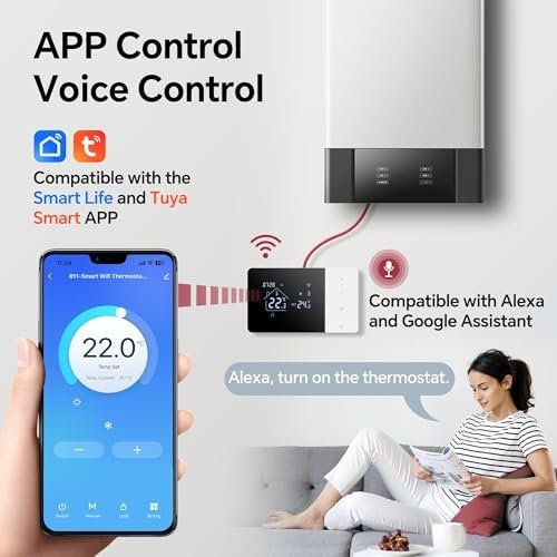 Termostat WiFi BEOK W506, negru, pentru centrală pe gaz, Tuya Smart, Alexa și Google Home, 3A - imagine 6