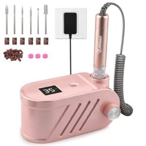 Enniewi Freză Electrică pentru Unghii 35.000 RPM – 30W, 6 Freze, Roz