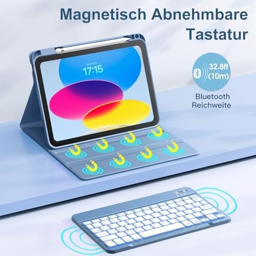 Husă cu Tastatură Bluetooth pentru iPad 10 Gen / iPad 11 A16 – Albastru - imagine 4