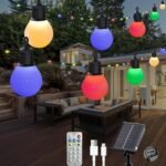 Ghirlandă solară LED Litark 10 m, 100 LED-uri, 20 becuri G40, multicolor, telecomandă, USB, IP65
