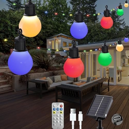 Ghirlandă solară LED Litark 10 m, 100 LED-uri, 20 becuri G40, multicolor, telecomandă, USB, IP65