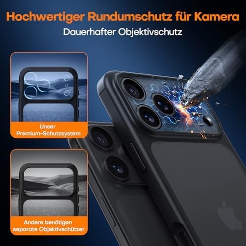 Husă TAURI mată, neagră, pentru iPhone 17 Pro 6,3", protecție antișoc + folie de sticlă 9H - imagine 6