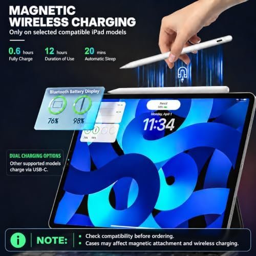 BONZATA Stylus Pen pentru iPad – Încărcare Magnetică Wireless, Palm Rejection și Tilt - imagine 3