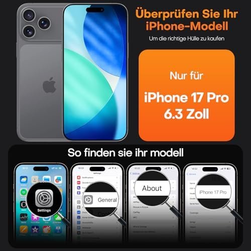 Husă TAURI mată, neagră, pentru iPhone 17 Pro 6,3", protecție antișoc + folie de sticlă 9H - imagine 2