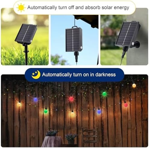 Ghirlandă solară LED Litark 10 m, 100 LED-uri, 20 becuri G40, multicolor, telecomandă, USB, IP65 - imagine 4